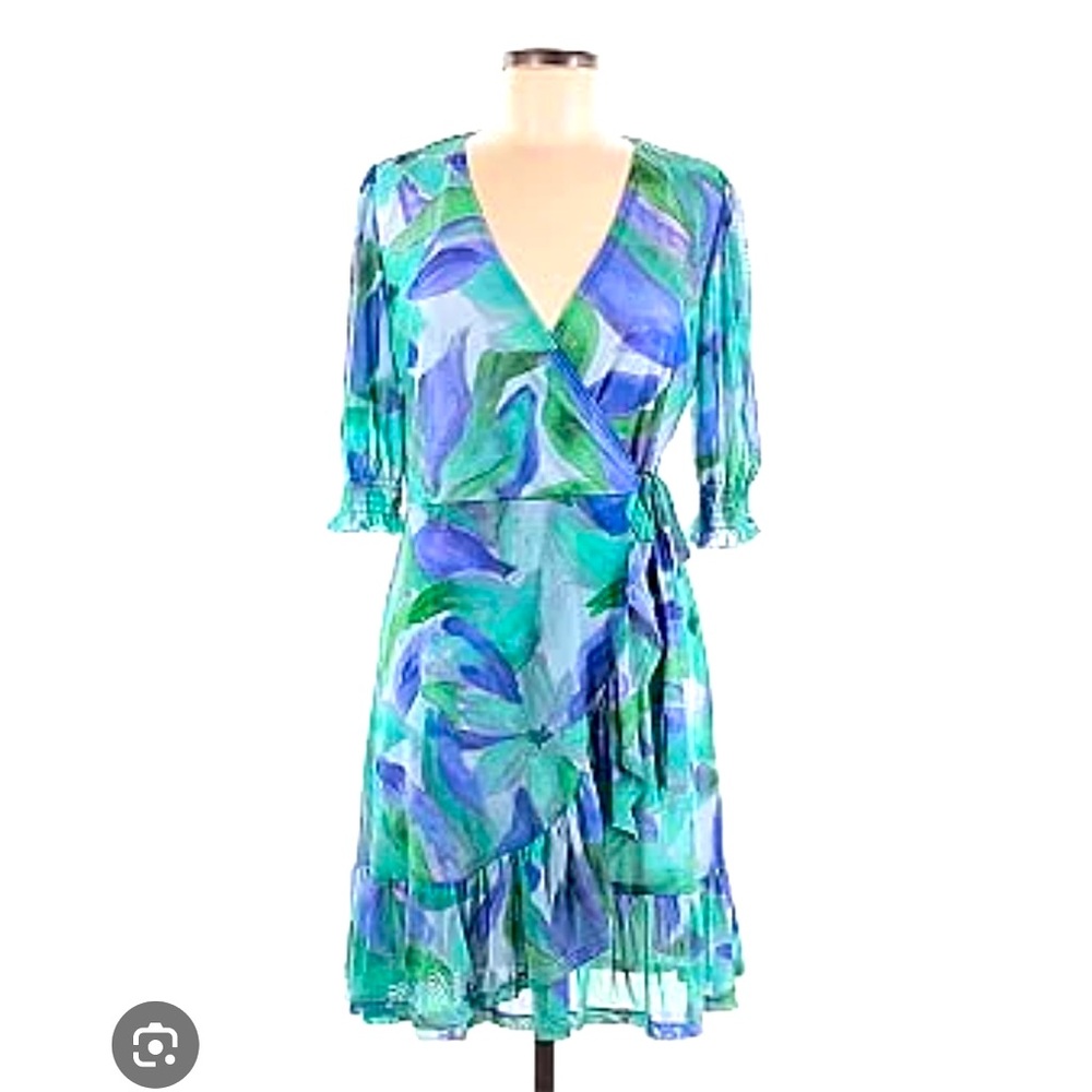 NWT! Sunny Leigh Woman’s Green & Blue Floral Print Dress Size Large